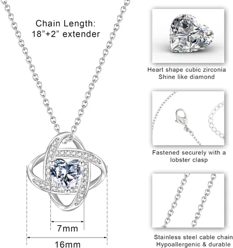 Miniatura 3 de EPIRORA Collar con dije de nudo de amor de plata de ley con circonita cúbica para mujer, graduación, cumpleaños, Navidad, regalos