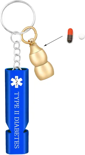 Miniatura 12 de Llavero médico de emergencia con silbato de seguridad fuerte y pastillero, herramienta de alerta EDC para personas mayores, adultos, uso al aire