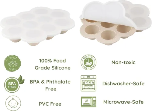 Miniatura 3 de PandaEar Paquete de 3 bandejas de silicona para congelador de alimentos para bebés con tapas, 10 porciones pequeñas por bandeja