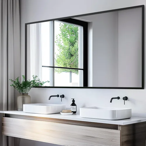 Miniatura 10 de Antok Espejo de baño con marco de metal negro de 22 x 30 pulgadas, espejo de pared con esquinas redondas, espejo de tocador para sobre el fregadero