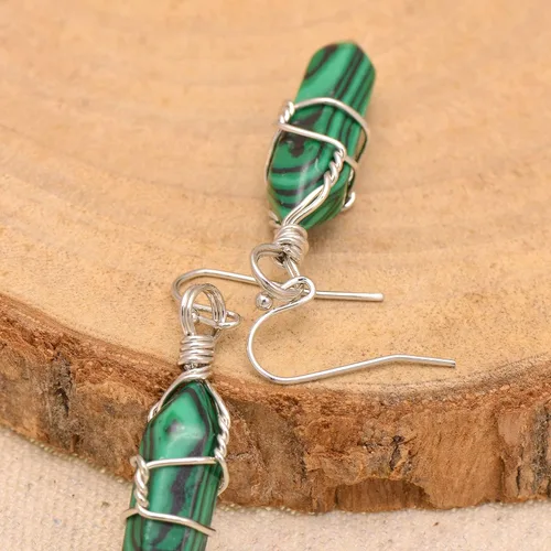 Miniatura 36 de Pendientes de cristal de punta envuelta en alambre de piedra pulida para mujer Reiki Energy Healing