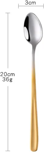 Miniatura 2 de Buyer Star Cucharas de té helado de mango largo, juegos de cucharas de café resistentes de 8 pulgadas 18/10 para mezclar, mezclar cócteles, té, Oro