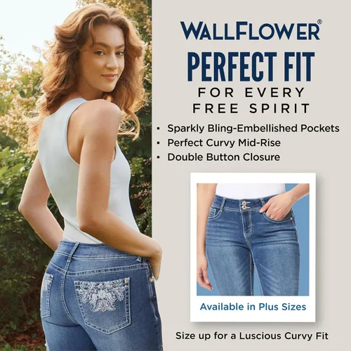 Miniatura 5 de WallFlower Luscious Curvy 23.5" Crop Mid-Rise Bling Insta Stretch Juniors (estándar y Plus)