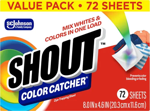 Shout Atrapasadores de color para lavandería, permiten lavados mixtos, evita que el color se corra y mantiene la ropa original, 72 unidades
