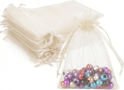 Miniatura 21 de Wudygirl 100 bolsas de organza rosa transparente de 5 x 7 pulgadas con cordón para joyería, bolsas para lápiz labial, baby shower, fiesta, boda