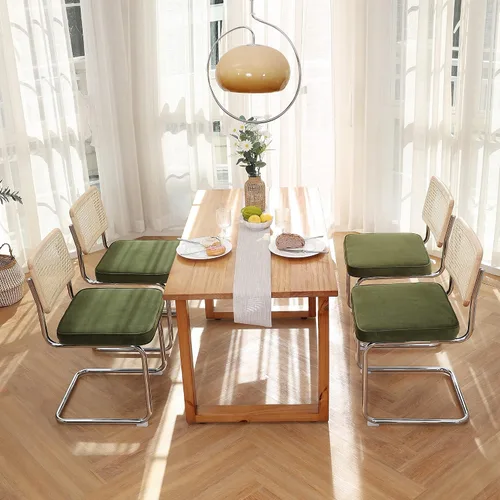 Miniatura 13 de Zesthouse Juego de 4 sillas de comedor modernas de mediados de siglo, sillas de comedor de ratán natural con respaldo de madera maciza y base