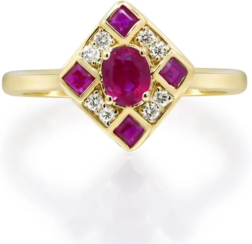 Miniatura 3 de Gin & Grace Anillo de rubí genuino Mozambique de oro amarillo de 10 quilates con diamantes para mujer Joyas hechas a mano con forma de rubí