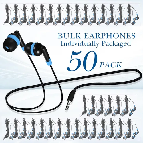Miniatura 2 de Kanayu Paquete de 50 auriculares con cable a granel para aula, auriculares básicos con cable para estudiantes, sin micrófono, con conector de 0.138