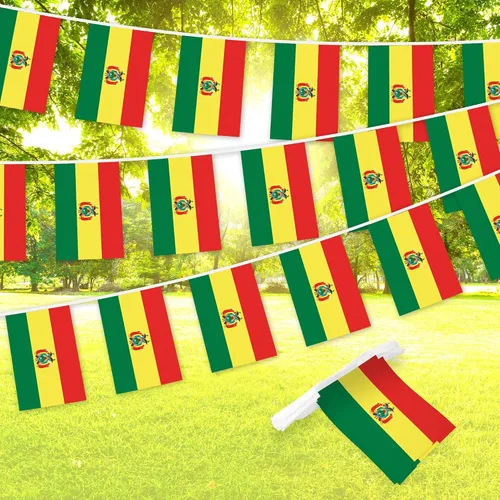 G128 Bandera boliviana de Bolivia | Bandera de 8.2 x 5.5 pulgadas, cuerda completa de 33 pies | Poliéster 150D impreso, decoraciones para bar,