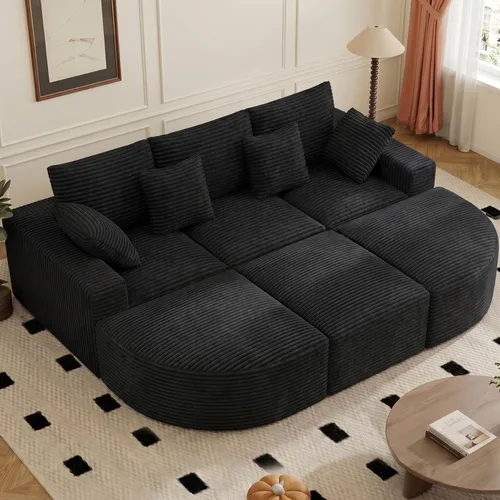 Miniatura 26 de Sofá cama seccional modular de 113", sofás de nube convertibles para sala de estar con otomana, juego de sofá cama de pana sin estructura de 6 Gris