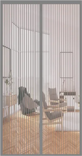 Puerta magnética mosquitera, 31.5 x 82.7 in, súper silenciosa, resistente, cortina de malla para cierre automático, para balcón, sala de estar, Gris