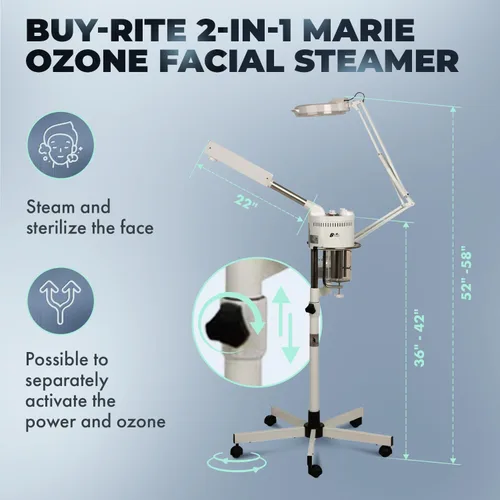 Miniatura 2 de Buy-Rite - Vaporizador facial Marie Ozone 2 en 1, lámpara de aumento de 5 dioptrías, altura totalmente ajustable, giro de 360 pies, temporizador