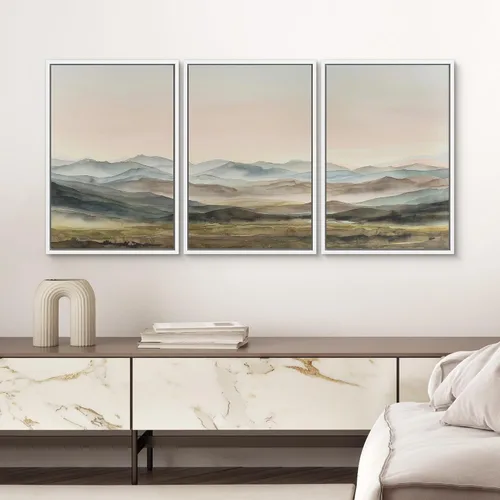 Miniatura 422 de SIGNWIN Lienzo enmarcado para pared, arte con pinceladas de flujo neutro en tonos beige abstractos, ilustraciones, arte moderno, decorativo