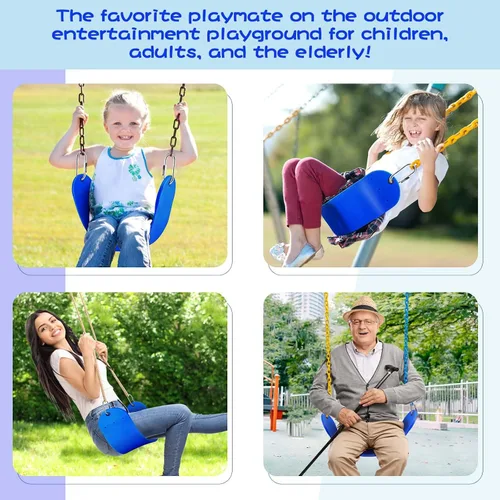 Miniatura 5 de Asiento de columpio de repuesto de asiento de columpio de EVA suave con 2 hebillas de bloqueo, soporta 300 libras, accesorios TreeSwing con ganchos