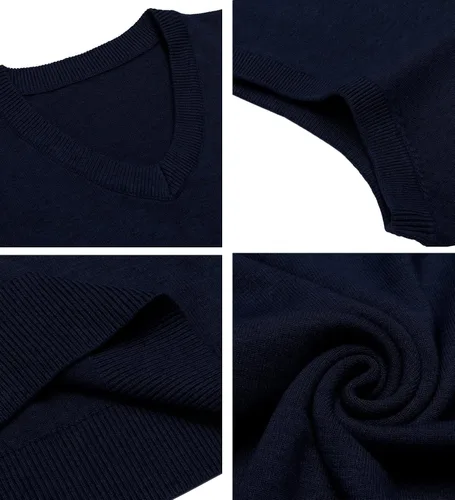 Miniatura 20 de Amussiar Suéter casual para hombre, chaleco con cuello en V, ajustado, sin mangas, suéter de punto