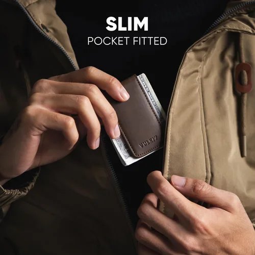 Miniatura 4 de VULKIT Clip magnético de cuero para dinero, diseño minimalista con capacidad para hasta 15 efectivos