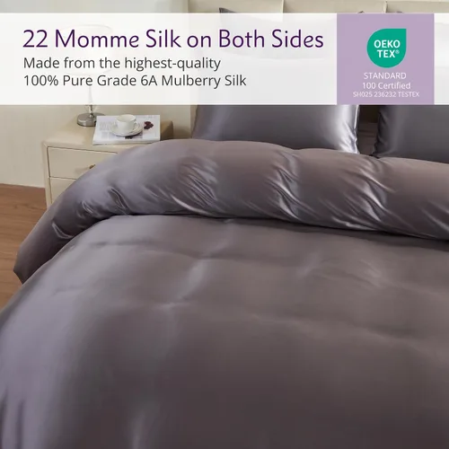 Miniatura 5 de Mulberry Park - Funda de edredón de seda 100 % pura, 22 mommes, grado 6A, ultrasuave y suave con la piel, cierre de cremallera oculto y lazos