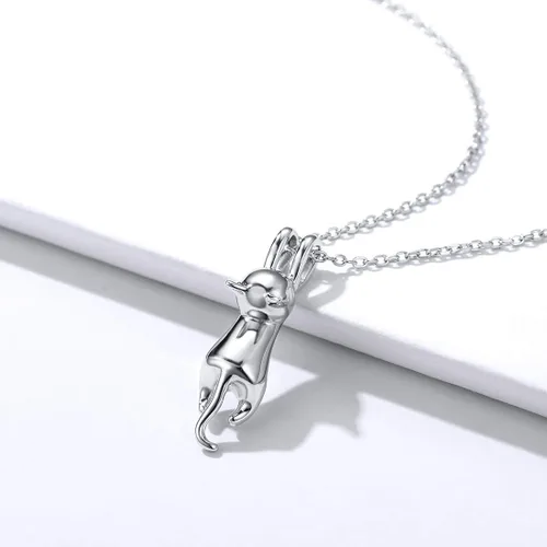 Miniatura 6 de ChicSilver Collar con colgante de plata de ley 925 con diseño de gato, tiburón, erizo, joyería de animales para mujeres, adolescentes y niñas