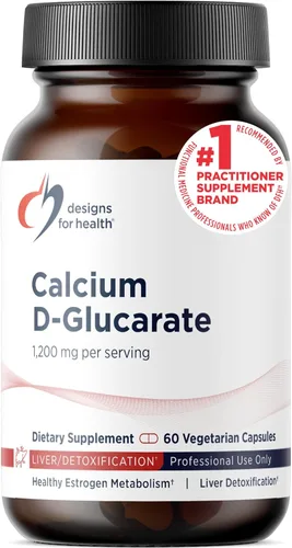 Designs for Health D-glucarato de calcio - 1200 mg CDG para apoyo hepático - Desintoxicación + suplemento de apoyo hormonal saludable para hombres +