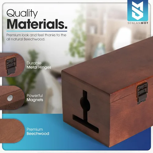 Miniatura 5 de Caja de gestión de cables de madera – Moderna caja organizadora de cables y cubierta de regleta de alimentación para el hogar u oficina Ocultador