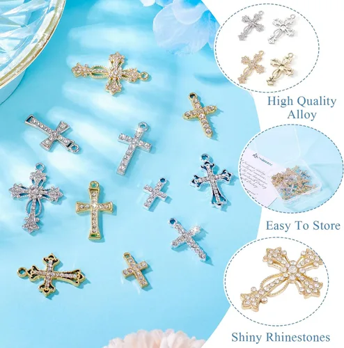 Miniatura 6 de Craftdady Colgantes de diamantes de imitación de cristal dorado colgantes colgantes colgantes pulsera dijes de platino cruz collar colgantes