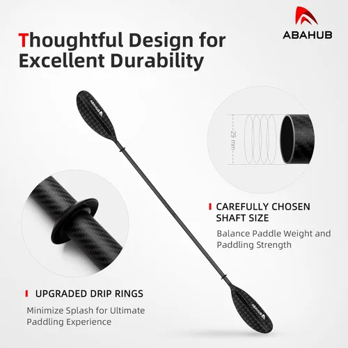 Miniatura 4 de Abahub 1 pala de kayak de carbono, remos de kayak de 90.5 pulgadas para canotaje, canoa con correa de remo gratis, eje de fibra de carbono