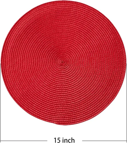 Miniatura 2 de AHHFSMEI Manteles individuales redondos trenzados de 15 pulgadas, manteles individuales redondos para mesas de comedor, tejidos naturales, Rojo