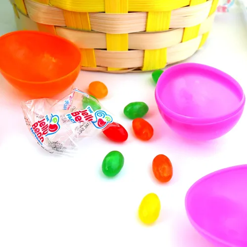 Miniatura 6 de Huevos de Pascua rellenos de caramelo de plástico a granel con gomas de gelatina y calcomanías, rellenos de cesta, bolsa surtida de 45 (bolsa de 45)