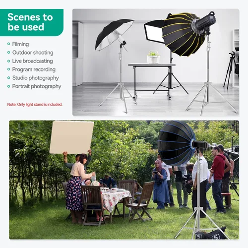 Miniatura 6 de Soporte de luz resistente para fotografía de 9.2 pies/110 pulgadas, trípode de acero inoxidable para fotografía con resorte acolchado, tornillo