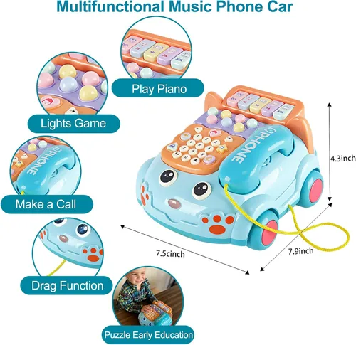 Miniatura 2 de Teléfono de juguete para bebés de dibujos animados Baby Piano Music Light Toy Juguete de regalo para niño y niña, regalo de educación temprana, azul