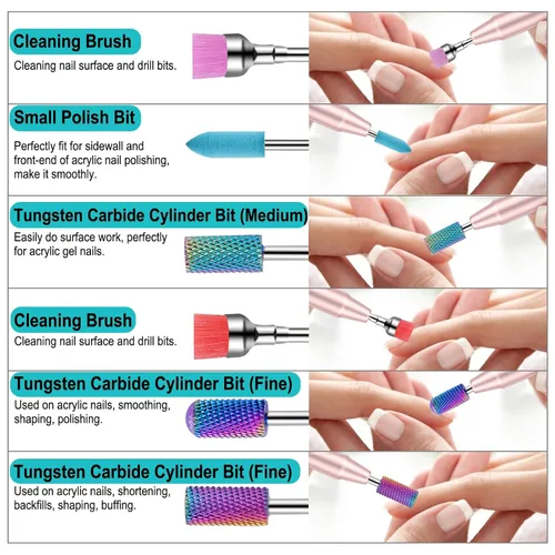 Miniatura 4 de Cellentool Juego de 25 brocas de uñas con caja de almacenamiento, brocas de carburo de diamante de cerámica de tungsteno de 3/32 pulgadas