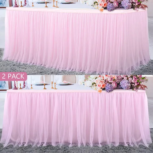 Miniatura 21 de Suppromo - Falda de mesa con tutú de calidad superior, con 3 capas de malla, plisada, de tul, para fiestas, bodas, baby shower, fiestas de Rosa