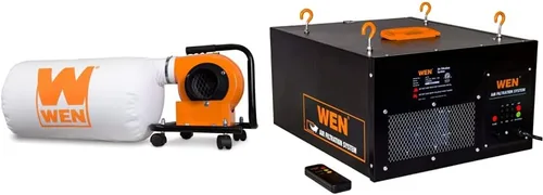WEN DC3401 - Colector de polvo rodante de 5.7 amperios y 660 CFM con bolsa de 12 galones y montaje en pared opcional, negro y sistema de filtración
