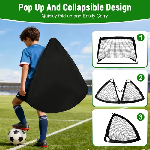 Miniatura 4 de Juego de 2 porterías de fútbol para niños para patio trasero, paquete de 2 redes de fútbol portátiles de 4 x 3 pies, equipo de entrenamiento