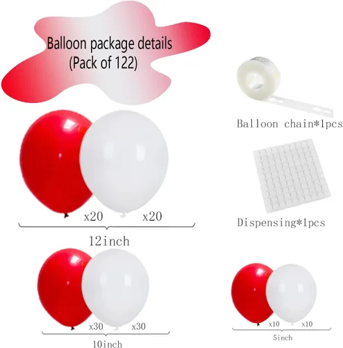 Miniatura 7 de Kit de arco de guirnalda de globos rojos y blancos, 122 globos blancos y rojos, globos de fiesta rojos y blancos para mujeres, cumpleaños, boda