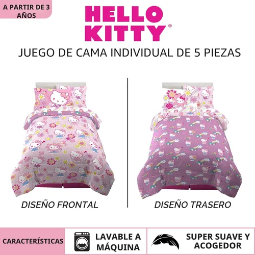 Miniatura 3 de Franco - Juego de edredón y sábanas supersuaves con funda para niños, 5 piezas, tamaño individual, Hello Kitty Hello Kitty - Jardín del arco iris