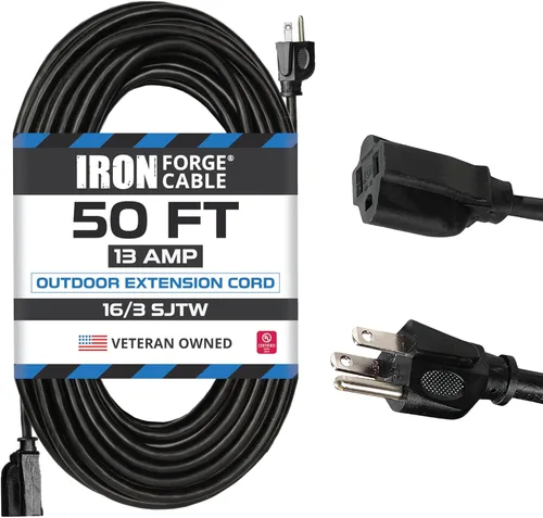 Miniatura 10 de Iron Forge Cable Cable de extensión negro de 6 pies, 16/3, cable de extensión de 6 pies, 3 puntas, resistente a la intemperie, ideal