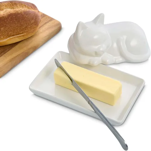 Miniatura 2 de HIC Kitchen Mantequillera para gatos con tapa, porcelana fina