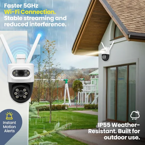 Miniatura 4 de VTA+ Cenefa de cámara de seguridad para exteriores de doble lente 2K, seguimiento de movimiento, rotación de 280°, visión nocturna a color, WiFi