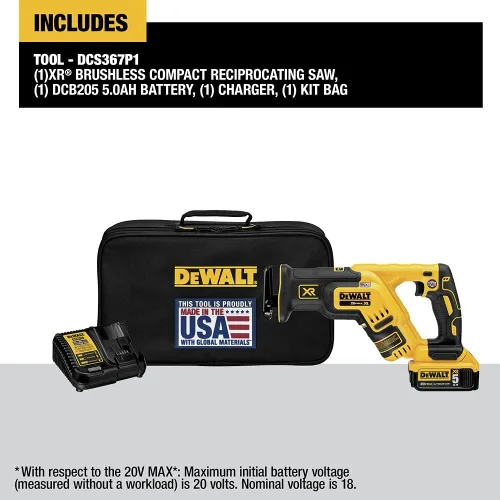 Miniatura 2 de DEWALT DCS367P1 sierra reciprocante compacta sin escobillas de 20V, Max XR, 5.0 Ah.