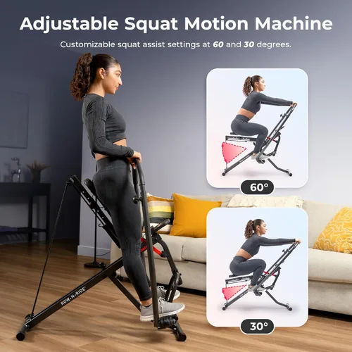 Miniatura 4 de Sunny Health & Fitness Row-N-Ride Squat Machines, Adjustable Resistance and Seating/Handle for Home Glutes Training, SunnyFit App Access Included