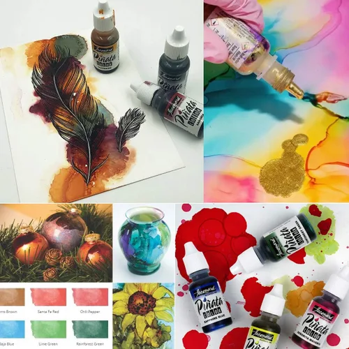 Miniatura 5 de Paquete de tintas de alcohol para piñata jacquard en blanco y negro, blanco y mantilla y 10 herramientas de mezcla de tinta Pixiss