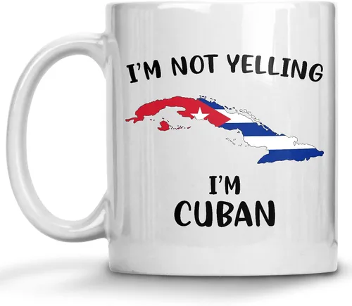 Divertidas tazas de café del orgullo cubano, con texto en inglés "I Not Yelling I'm Cuban", idea de regalo para hombres y mujeres cubanos con el