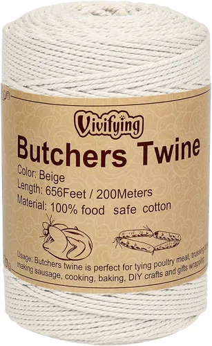 Vivifying Carniceros cordeles, 656 pies de 0.079 in de algodón seguro para alimentos para atar carne, atar pavo, hacer salchichas, asar, cocinar y