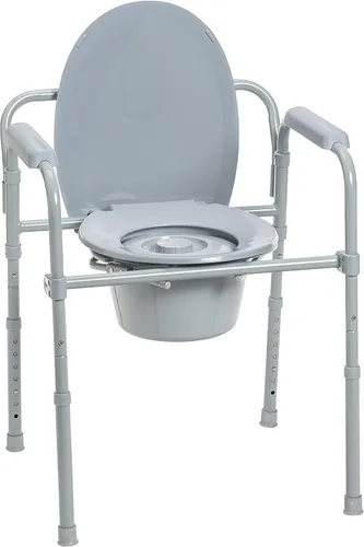 Drive Medical RTL11158KDR - Silla plegable de acero para mesita de noche, inodoro portátil, capacidad de peso de 350 libras con cubo de 7.5 cuartos