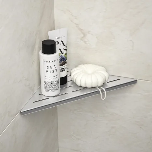 Estante de Esquina para Ducha de 10" Acero Inoxidable 304 Cepillado Diseño de Ranura Estante de Esquina Empotrado para Baño que se Instala en las