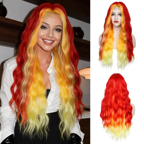Miniatura 8 de Peluca azul larga natural ondulada sintética de fibra resistente al calor, peluca azul con ondas de agua para Halloween, cosplay, fiesta diaria Azul