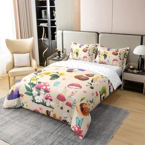 Miniatura 3 de jejeloiu Cute Mushroom Decor Duvet Cover 100% Cotton for Kids Boys Girls Twin Size Botanical Plants Bedding Set Cartoon Mushrooms Comforter Cover