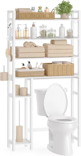 SONGMICS Almacenamiento sobre el inodoro, organizador de baño de 4 niveles con estantes ajustables, 10.2 x 32.7 x 72.8 pulgadas, ahorro de espacio,