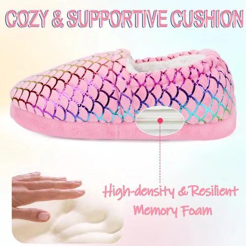 Miniatura 3 de MEJORMEN Pantuflas de casa de sirena para niñas, acogedoras y antideslizantes para interiores y exteriores, pantuflas de dormitorio con purpurina
